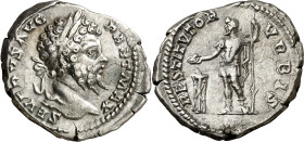 (201 d.C.). Septimio Severo. Denario. (Spink 6357) (S. 599) (RIC. 167a). 3,43 g. MBC+.