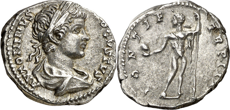 (200 d.C.). Caracalla. Denario. (Spink 6857) (S. 413) (RIC. 30a). 3,34 g. EBC/EB...