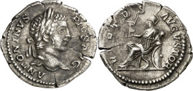 (207 d.C.). Caracalla. Denario. (Spink 6905) (S. 672) (RIC. 176). Grietas. 2,56 g. MBC+.