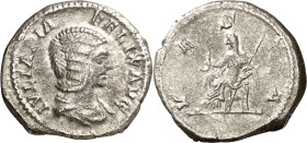 (215 d.C.). Julia Domna. Denario. (Spink 7109) (S. 226) (RIC. 391, de Caracalla). 3,34 g. MBC.