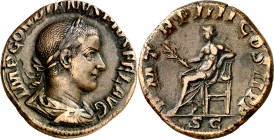 (241-242 d.C.). Gordiano III. Sestercio. (Spink 8731 var) (Co. 251) (RIC. 302). 16,83 g. (EBC-/MBC+).