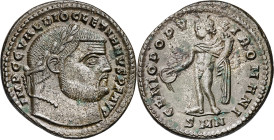 (294-295 d.C.). Diocleciano. Nicomedia. Follis. (Spink 12788) (Co. 106) (RIC. 27a). Levísimos restos del plateado original. 9,91 g. EBC-/MBC+.