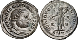 (300-301 d.C.). Diocleciano. Antioquía. Follis. (Spink 12797) (Co. 101) (RIC. 54a). Restos del plateado original. 9,14 g. EBC-.