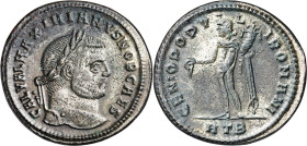 (297-298 d.C.). Galerio Maximiano. Heraclea. Follis. (Spink 14372) (Co. 78) (RIC. 20b). Conserva parte del plateado original. 10,13 g. EBC-.