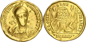 (355-357 d.C.). Constancio II. Antioquía. Sólido. (Spink 17759) (Co. 112) (RIC. 168). Sirvió como joya. 4,26 g. (MBC-).