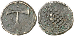 Tarragona. Mig senyal. (Cru.L. 2149) (Cru.C.G. 3867). Cospel grueso. Escasa. 4,76 g. MBC.