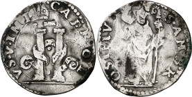 s/d (posterior a 1535). Carlos I. Milán. Denario de 8 sueldos. (Vti. 16) (MIR. 289/1). Limpiada. Rara. 2,67 g. BC.