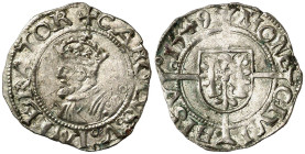 1549. Carlos I. Besançon. 1/2 carlos. (Vti. falta). Atractiva. Escasa así. 0,78 g. EBC-.