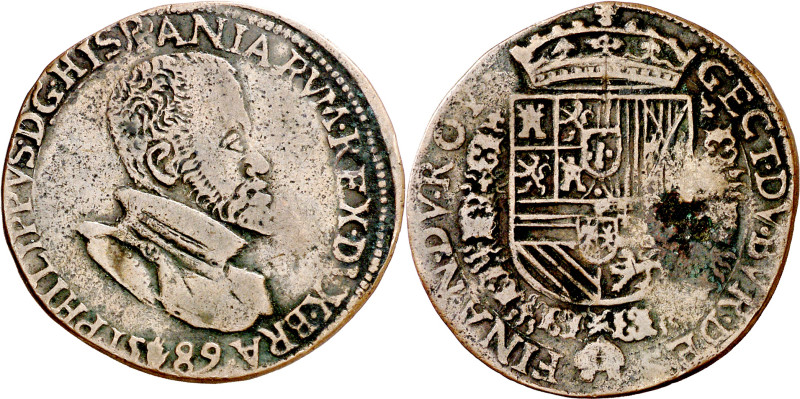 1589. Felipe II. Amberes. Tesorería incierta. Jetón. (Dugniolle 3248). Golpe. 4,...