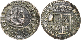 166(¿4?). Felipe IV. Madrid. Y. 8 maravedís. (Barrera falta) (J.S. pág. 446). Falsa de época. 1,73 g. MBC-.