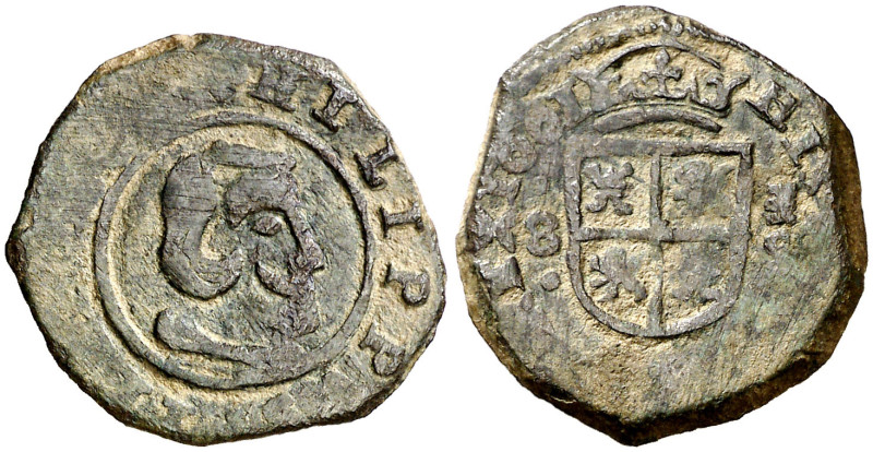 1661. Felipe IV. Segovia. S. 8 maravedís. (AC. 383) (J.S. M-482). Acuñada a mart...