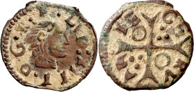 s/d. Guerra dels Segadors. Cervera. 1 diner. (AC. 119) (Cru.C.G. 4592). Busto a derecha. Lluís XIII. 0,74 g. MBC+.