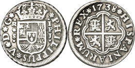 1738. Felipe V. Sevilla. PJ. 1 real. (AC. 661). 2,76 g. MBC-/MBC.