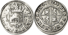 1721. Felipe V. Sevilla. J. 2 reales. (AC. 979). Acuñación descuidada en parte de anverso. 5 g. MBC-/MBC.