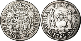 1762. Carlos III. México. M. 1 real. (AC. 411). Columnario. Rayitas. 3,26 g. MBC-/BC+.