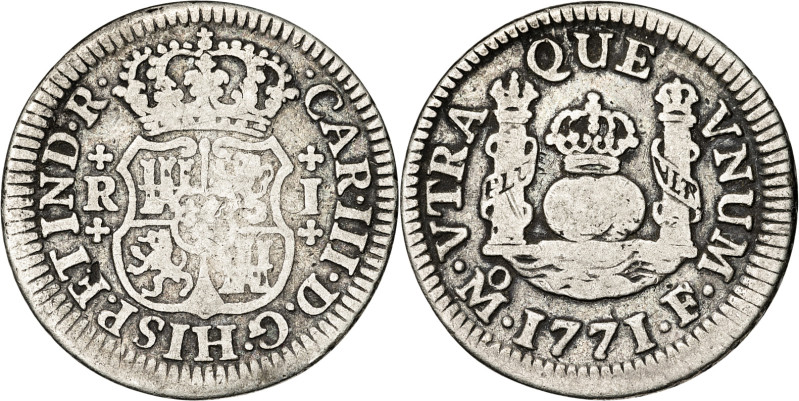 1771. Carlos III. México. F. 1 real. (AC. 423). Columnario. Fecha rara. 3,19 g. ...