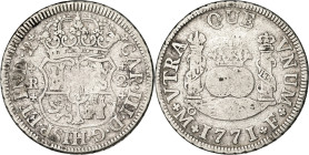 1771. Carlos III. México. F. 2 reales. (AC. 656). Columnario. Escasa. 6,60 g. BC.