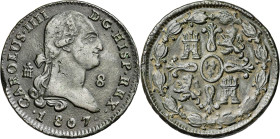 1807. Carlos IV. Segovia. 8 maravedís. (AC. 85). 11,73 g. MBC.