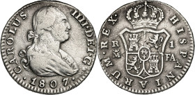 1807/6. Carlos IV. Madrid. FA. 1 real. (AC. 423). Rayitas. 2,84 g. BC+/MBC-.