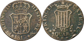 1813. Fernando VII. Catalunya (Mallorca). 6 cuartos. (AC. 19). Golpecitos. Rara. 13,06 g. BC+.