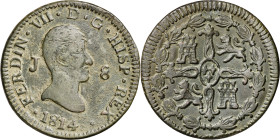 1814. Fernando VII. Jubia. 8 maravedís. (AC. 192). 10,05 g. BC+/MBC-.