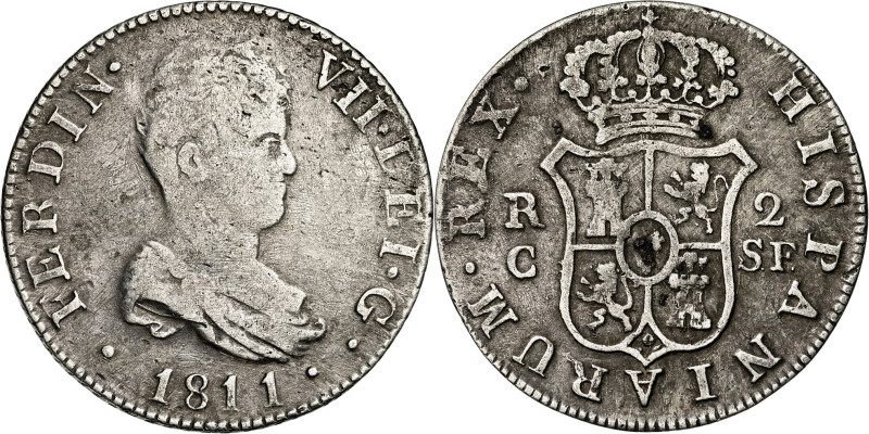 1811. Fernando VII. Catalunya (Tarragona o Mallorca). SF. 2 reales. (AC. 765). C...