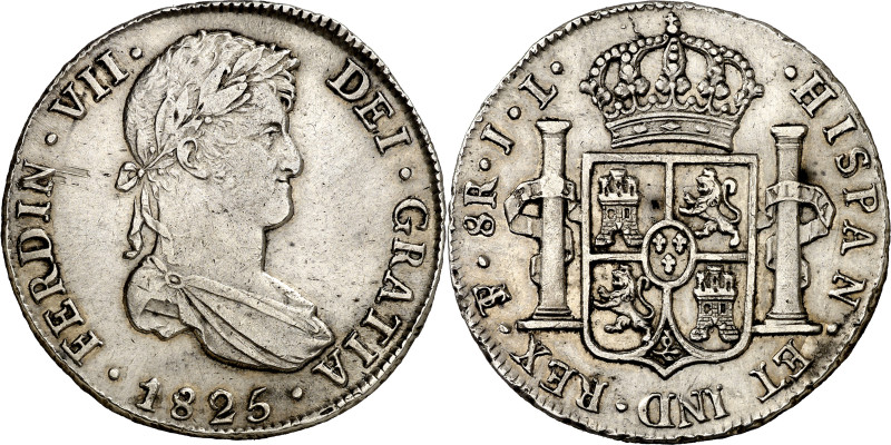 1825. Fernando VII. Potosí. JL. 8 reales. (AC. 1394). Acuñación republicana. Lim...