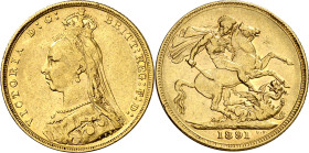 Australia. 1891. Victoria. M (Melbourne). 1 libra. (Fr. 20) (KM. 10). AU. 7,96 g. MBC/MBC+.
