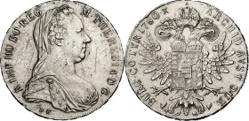 Austria. Burgau. 1780. María Teresa. SF/X. 1 taler. (KM. 23). Reacuñación. Rayas. AG. 28,04 g. MBC+.