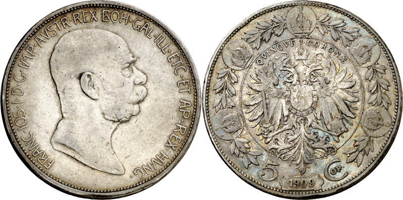 Austria. 1909. Francisco José I. 5 coronas. (KM. 2813). Pátina atractiva. AG. 23...