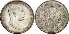 Austria. 1909. Francisco José I. 5 coronas. (KM. 2813). Pátina atractiva. AG. 23,95 g. MBC+.