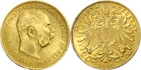 Austria. 1915. Francisco José I. 20 coronas. (Fr. 509R) (KM. 2818). AU. 6,78 g. S/C.-.