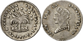 Bolivia. 1857. Potosí. FJ. 1/2 sol. (KM. 118.2). Escasa. AG. 1,53 g. EBC-.
