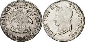 Bolivia. 1855. Potosí. MJ. 4 soles. (KM. 123.2). Golpecito. AG. 13,55 g. MBC.