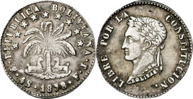 Bolivia. 1858. Potosí. FJ. 4 soles. (KM. 123.2). AG. 13,82 g. MBC.