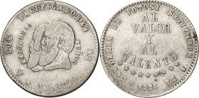Bolivia. 1865. 1/2 melgarejo. (KM. 145.2). Barba corta. Escasa. AG. 10,32 g. BC+/MBC-.