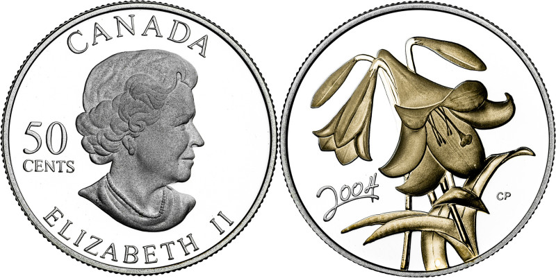 Canadá. 2004. Isabel II. 50 centavos. (KM. 509). Lirio de Pascua. En estuche ofi...