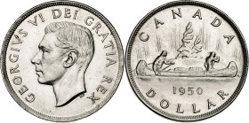 Canadá. 1950. Jorge VI. 1 dólar. (KM. 46). Cuatro líneas en el agua. Golpecitos en el canto. AG. 23,30 g. EBC+.