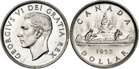 Canadá. 1952. Jorge VI. 1 dólar. (KM. 46). Tres líneas de agua a la derecha de la canoa. Golpecitos. AG. 23,35 g. EBC+.