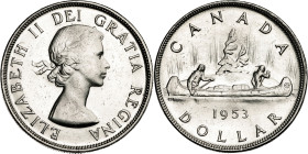 Canadá. 1953. Isabel II. 1 dólar. (KM. 54). Variante de busto con el hombro plano. AG. 23,24 g. EBC-.