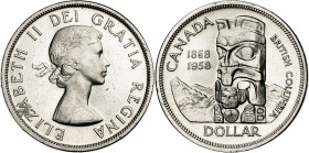 Canadá. 1958. Isabel II. 1 dólar. (KM. 55). Columbia Británica. Golpecitos. AG. 23,34 g. EBC+.