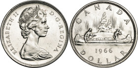Canadá. 1966. Isabel II. 1 dólar. (KM. 64.1). Puntos pequeños. Rayitas. AG. 23,23 g. EBC-.