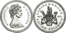 Canadá. 1971. Isabel II. 1 dólar. (KM. 80). Centenario de la Columbia Británica. AG. 23,48 g. S/C-.