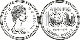 Canadá. 1974. Isabel II. 1 dólar. (KM. 88a). Centenario de Winnipeg. AG. 22,94 g. S/C-.