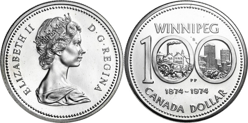 Canadá. 1974. Isabel II. 1 dólar. (KM. 88a). Centenario de Winnipeg. En estuche ...