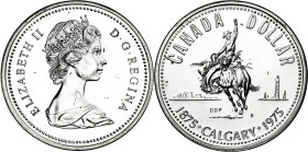 Canadá. 1975. Isabel II. 1 dólar. (KM. 97). Centenario de Calgary. Manchitas. AG. 23,37 g. S/C-.