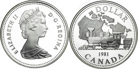 Canadá. 1981. Isabel II. 1 dólar. (KM. 130). Ferrocarril transcontinental. AG. 23,07 g. Proof.