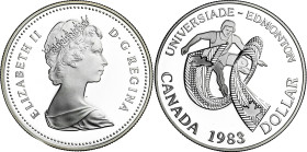 Canadá. 1983. Isabel II. 1 dólar. (KM. 138). Juegos Universitarios de Edmonton. AG. 23,16 g. Proof.