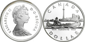 Canadá. 1984. Isabel II. 1 dólar. (KM. 140). Sesquicentenario de Toronto. En estuche oficial con certificado. Ex Áureo & Calicó 31/01/2013, nº 4012. A...