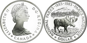 Canadá. 1985. Isabel II. 1 dólar. (KM. 143). Parques Nacionales. Pátina irregular. AG. 23,49 g. Proof.